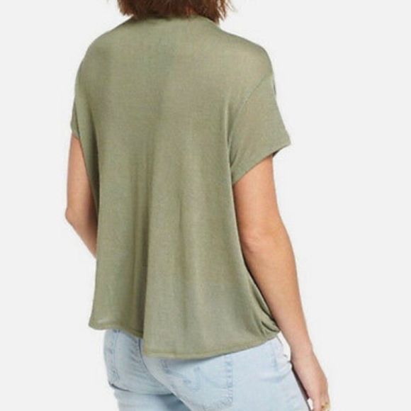 We The Free People Hoffman Surplice Knit Top Tee Crossover Wrap Blouse Green XS - Picture 2 of 7